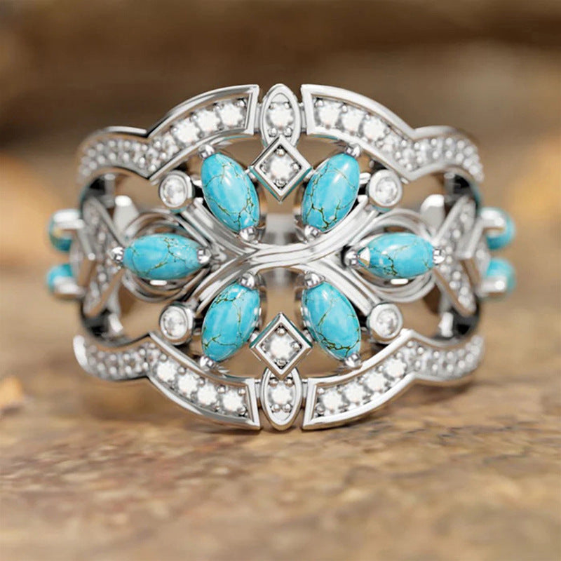 Rhinestone Ring with Smal Turquoise Stones