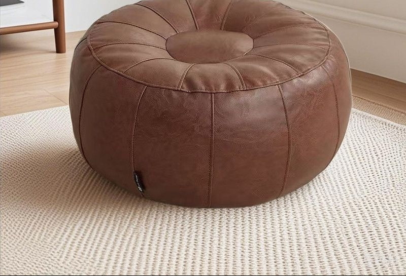 Boho Round Leather Pouf with Storage