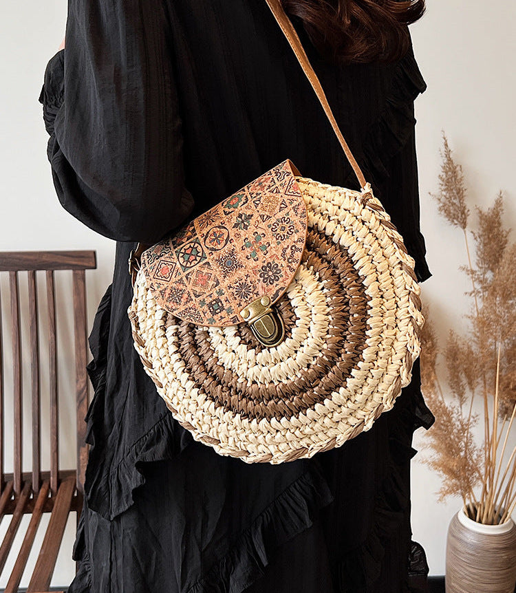 Round Rattan Boho Crossbody Bag