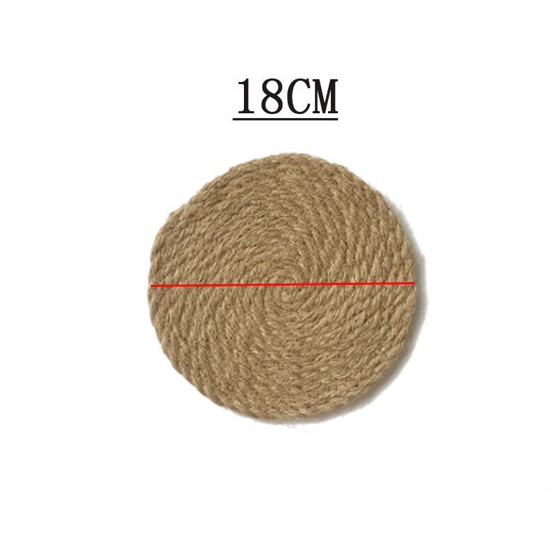 Round jute coaster with a measurement of 18CM on a white background