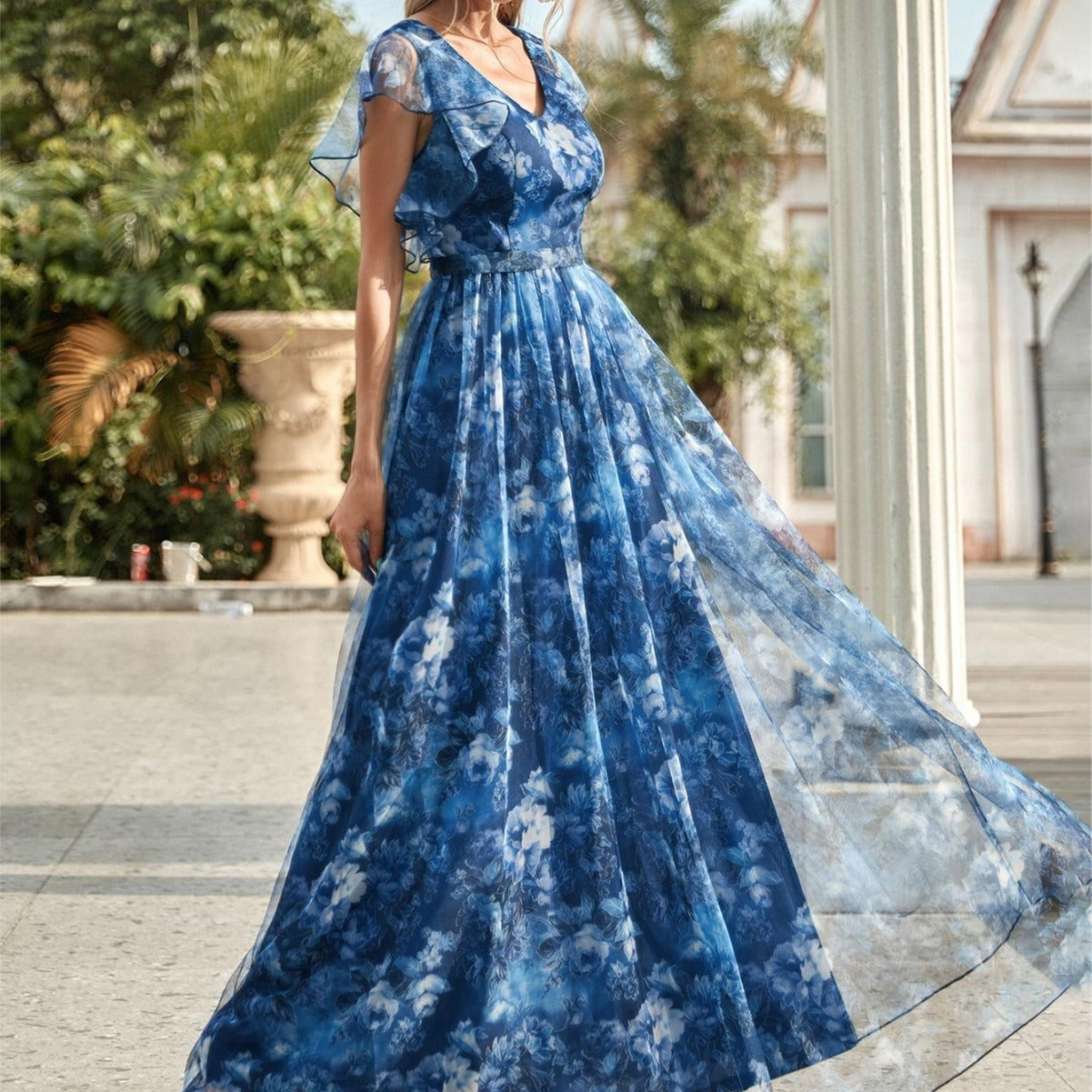 wedding guest Ruffled Boho Formal Dress