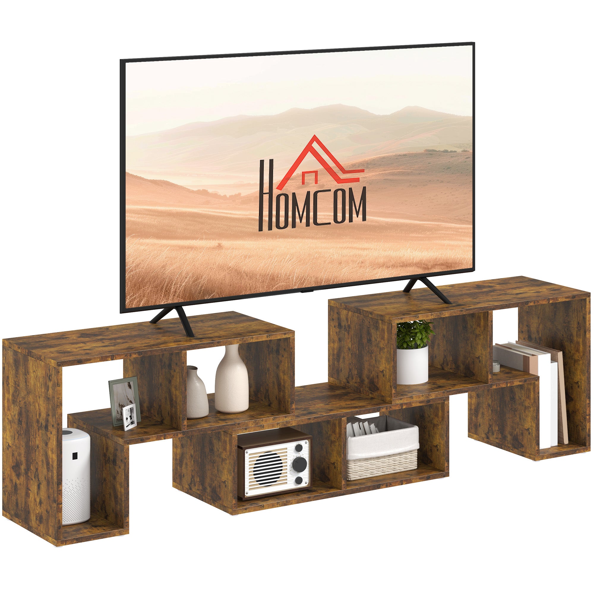 Rustic Dark Brown TV Stand with Open Shelves