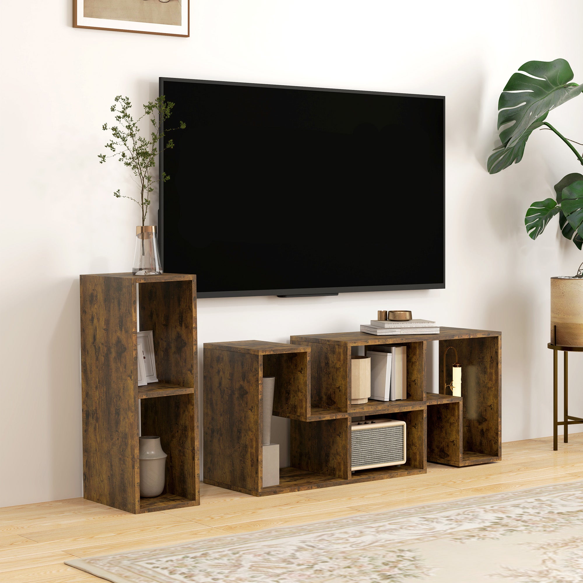 Rustic TV Stand with Open Shelves