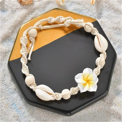 Boho Conch & Daisy Anklet – Braided Summer Beach Foot Chain for Women