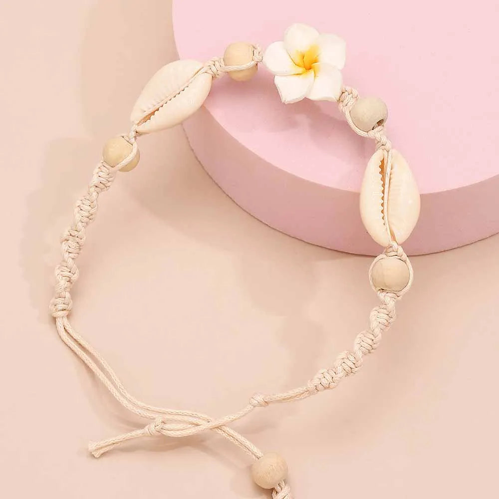 Boho Conch & Daisy Anklet – Braided Summer Beach Foot Chain for Women