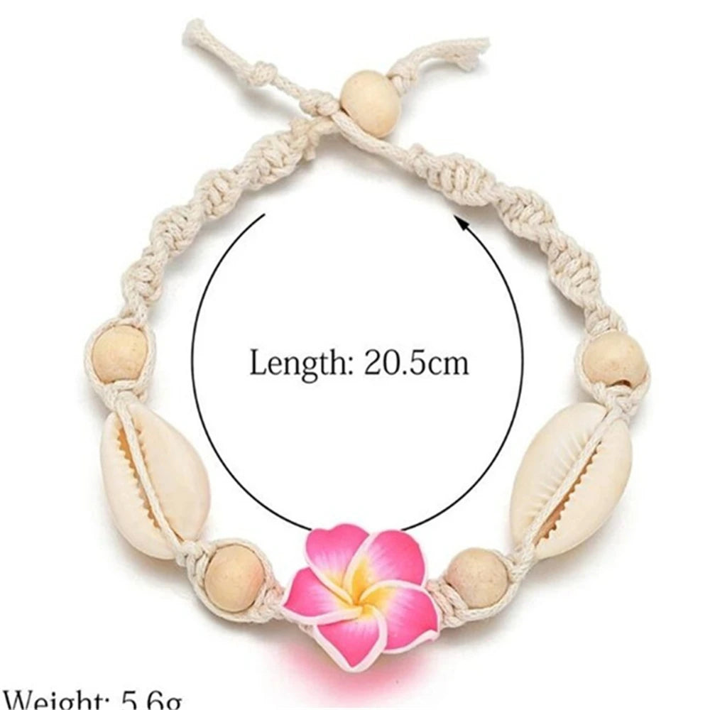 Boho Conch & Daisy Anklet – Braided Summer Beach Foot Chain for Women