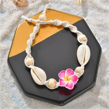 Boho Conch & Daisy Anklet – Braided Summer Beach Foot Chain for Women