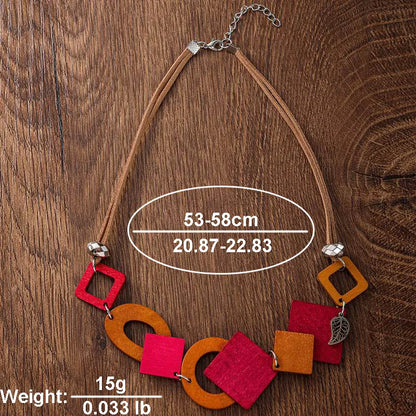 Vintage Ethnic Geometric Wood Bib Necklace – Statement Pendant Necklace for Women