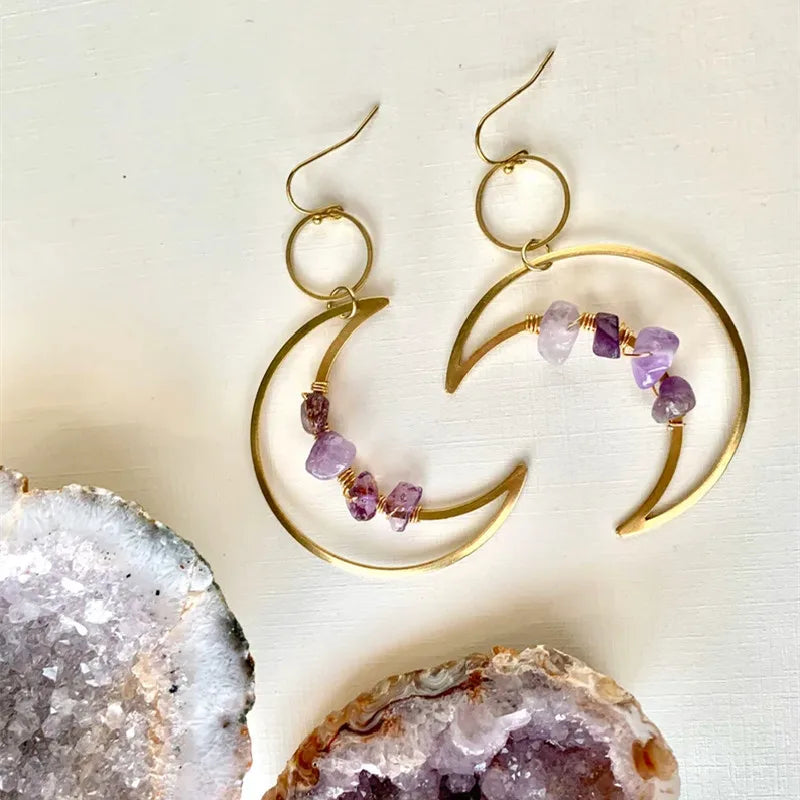 Amethyst Boho Moon Phase Earrings