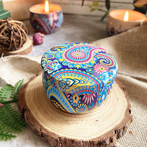 Scented Soy Wax Boho Pattern Tin Candle
