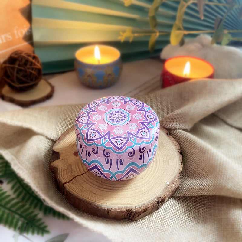 Scented Soy Wax Boho Pattern Tin Candle