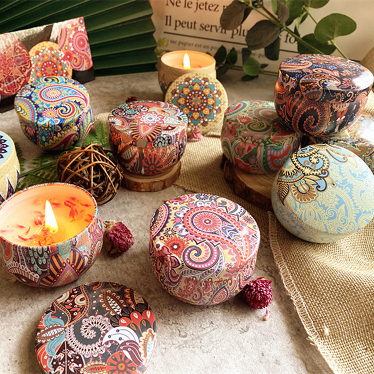 Scented Soy Wax Boho Pattern Tin Candle