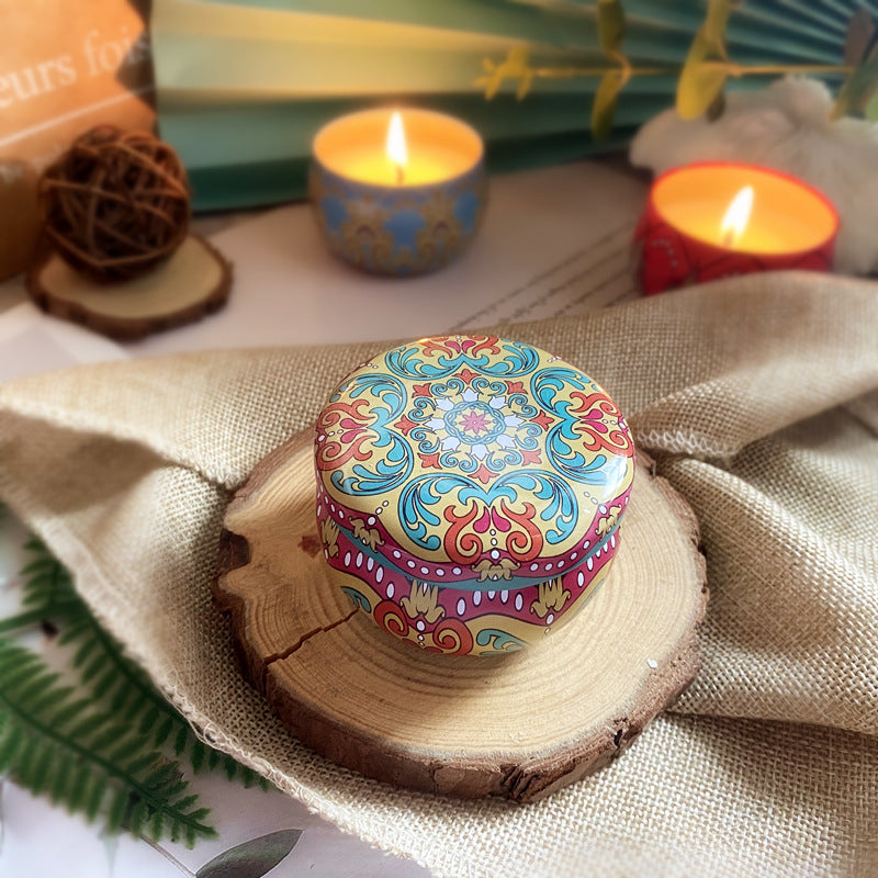 Scented Soy Wax Boho Pattern Tin Candle