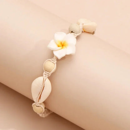 Boho Conch & Daisy Anklet – Braided Summer Beach Foot Chain for Women