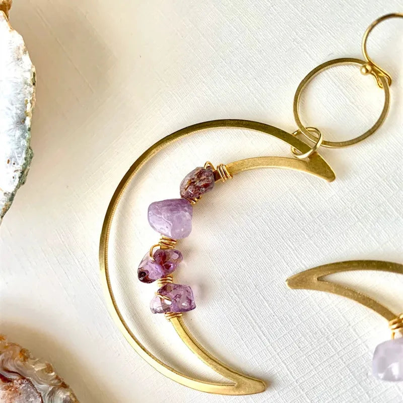 Amethyst Boho Moon Phase Earrings