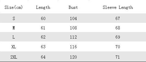 Size chart with measurements and a person wearing a outfit on the right side