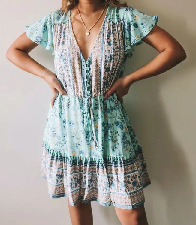 Short Sleeve Bohemian Dress Mini