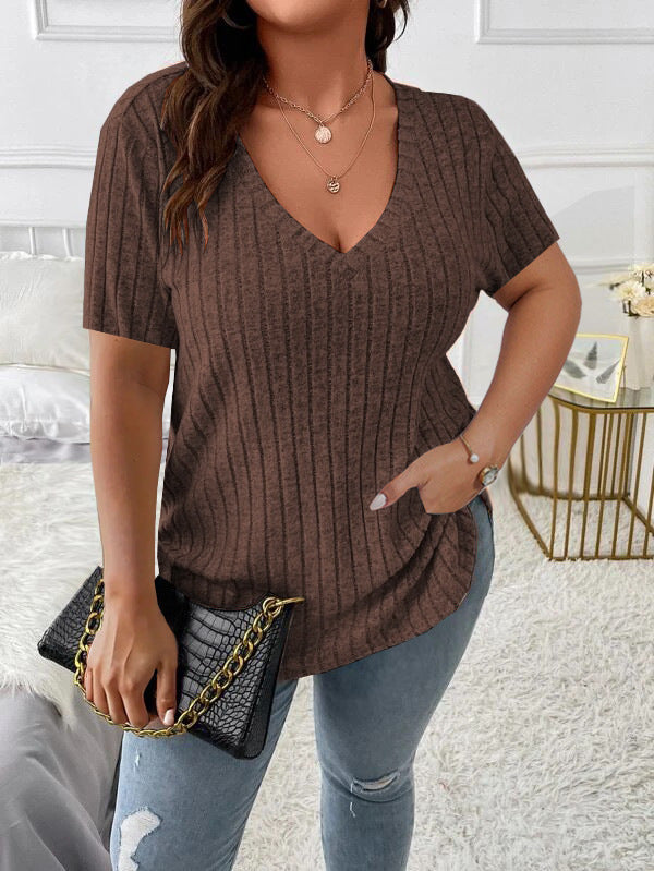 Plus Size Knitted Short Sleeve Top for Women