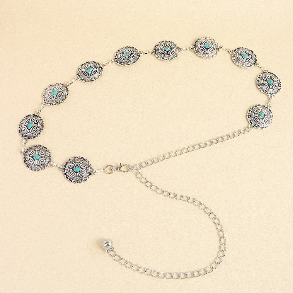 Silver Boho Concho Belts with Blue Gemstones