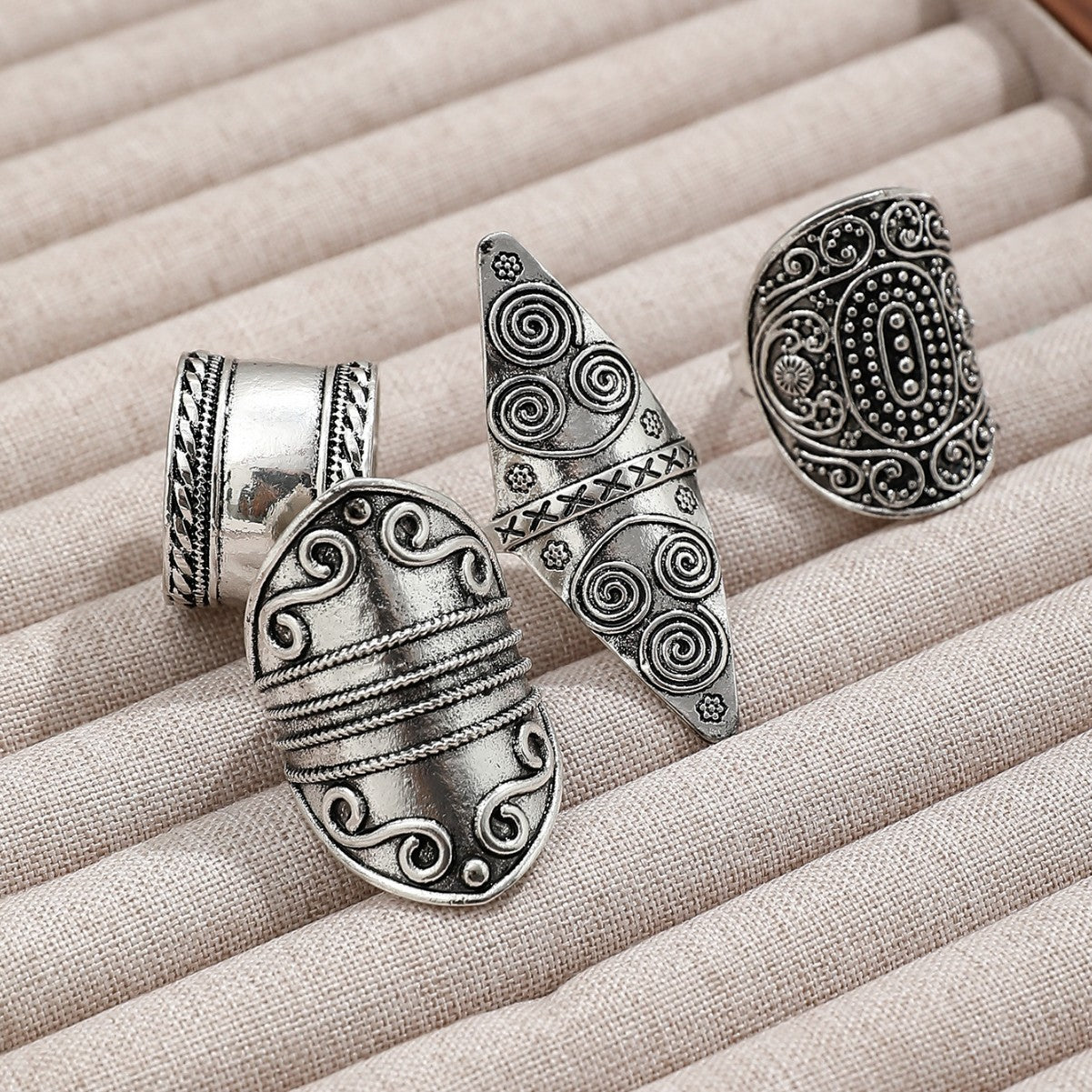 Vintage Silver Rings Set 4 Pcs