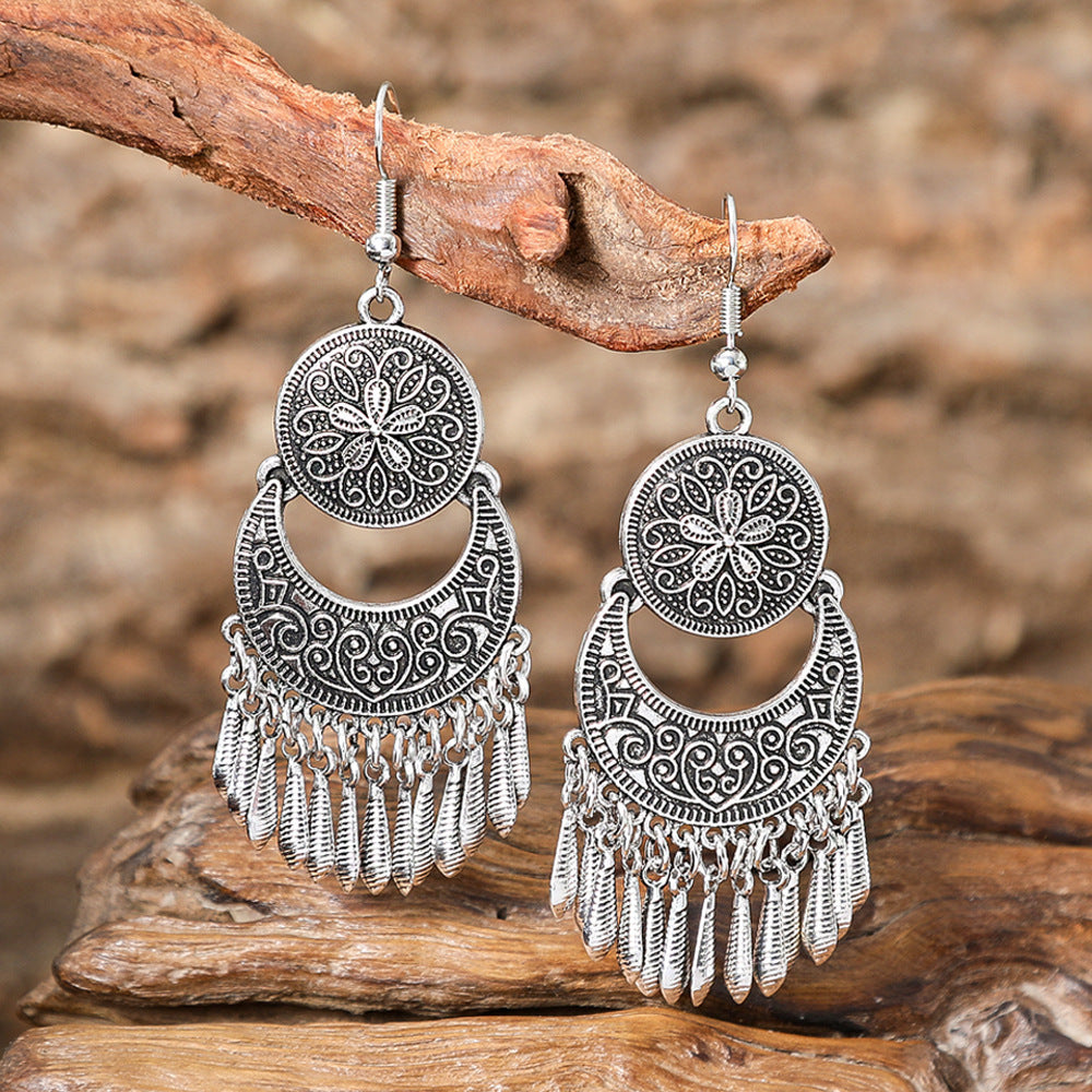 Silver Tassel Earrings Boho Style