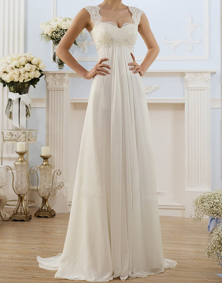 Simple White Boho Sheath Wedding Dress
