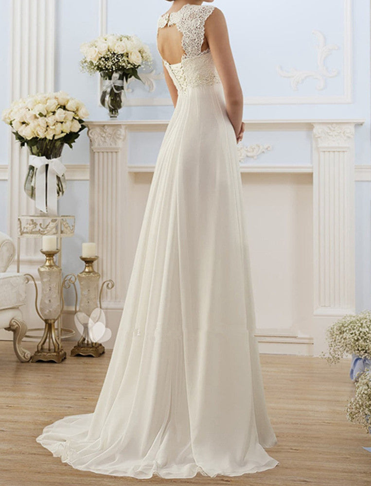 Simple White Boho Sheath Wedding Dress