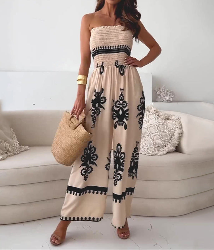 beige Sleeveless Boho Chic Jumpsuit for Women