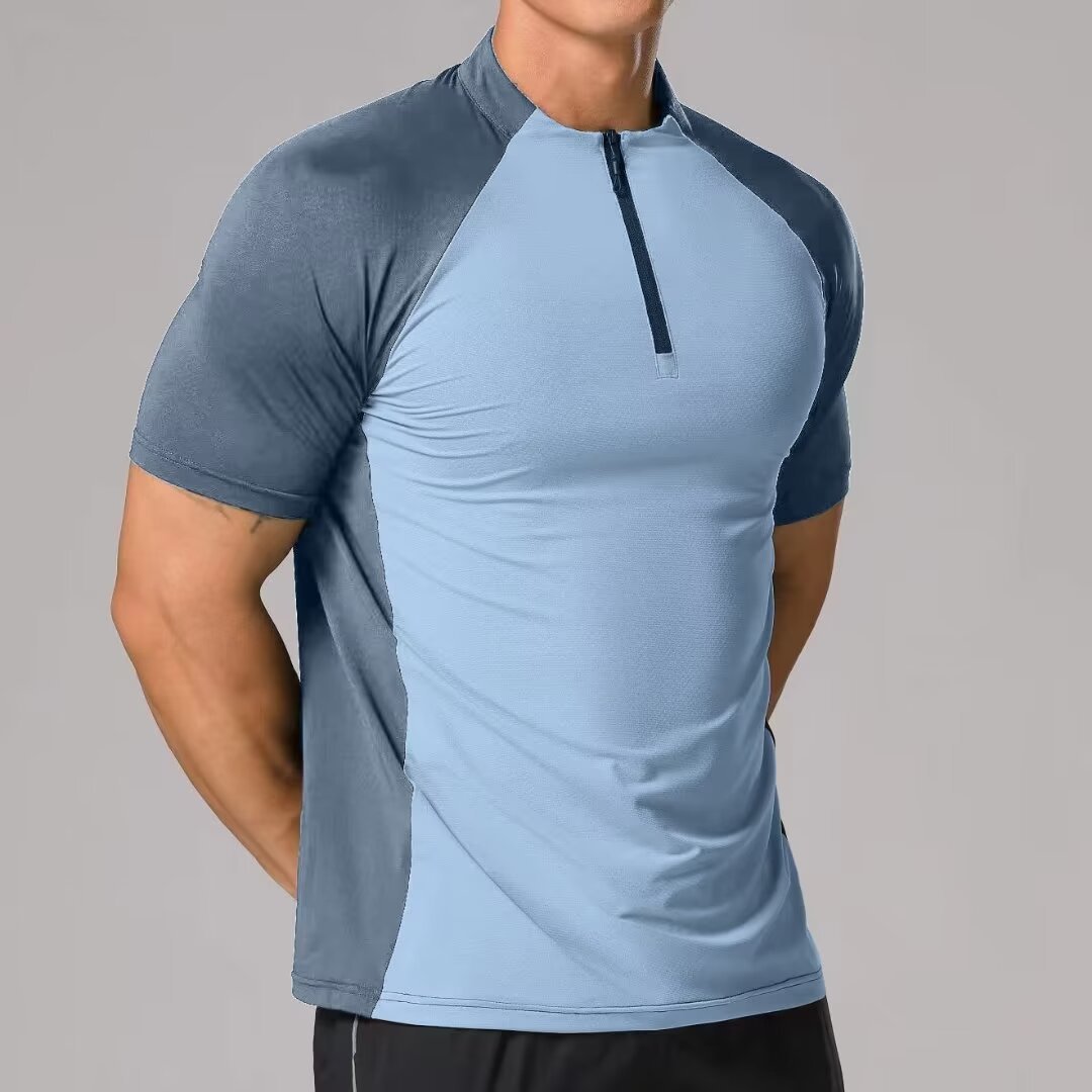 Slim Fit Yoga Tee with Zipper Neck for Men