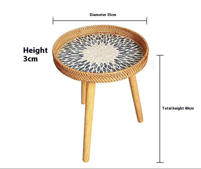 Small Wooden Rattan Bohemian Table