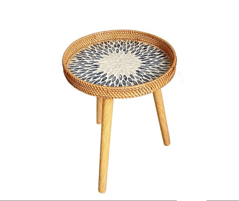Small Wooden Rattan Bohemian Table