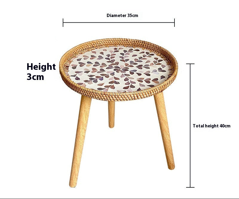 Small Wooden Rattan Bohemian Table