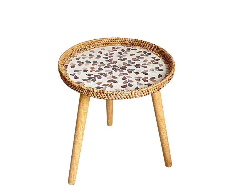Small Wooden Rattan Bohemian Table