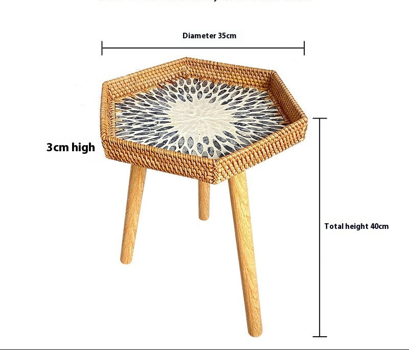 Small Wooden Rattan Bohemian Table