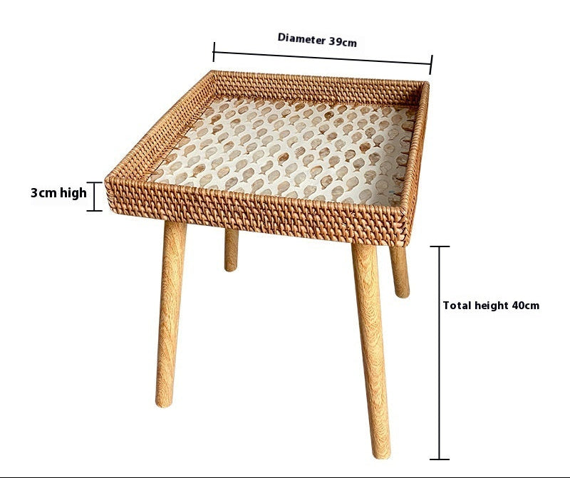 Small Wooden Rattan Bohemian Table