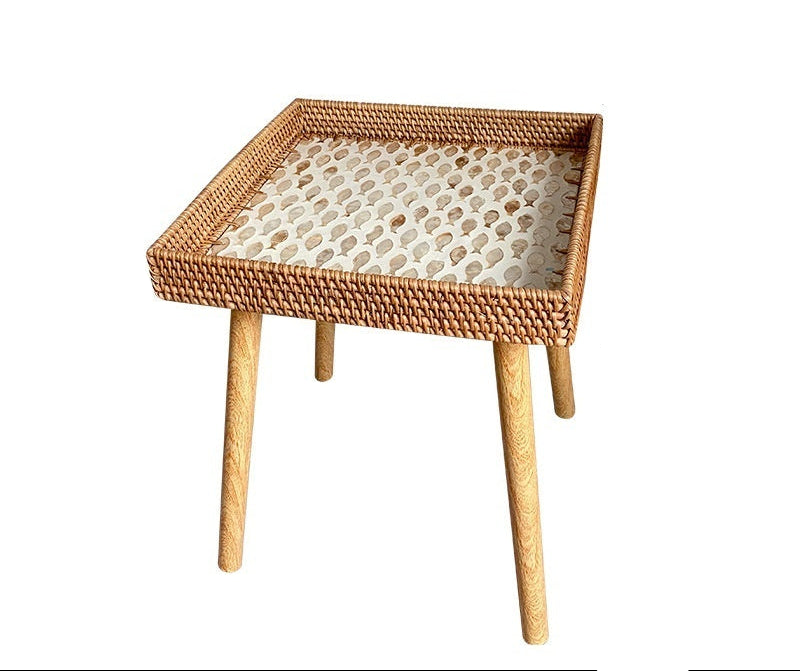 Small Wooden Rattan Bohemian Table
