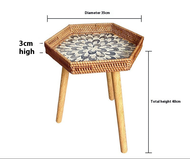 Small Wooden Rattan Bohemian coffee Table