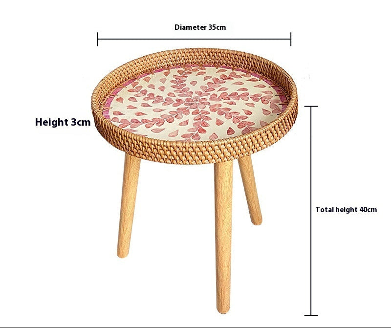 Small Wooden Rattan Bohemian side Table