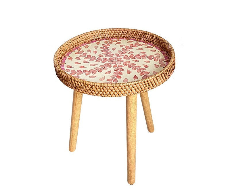 Small Wooden Rattan Bohemian Table