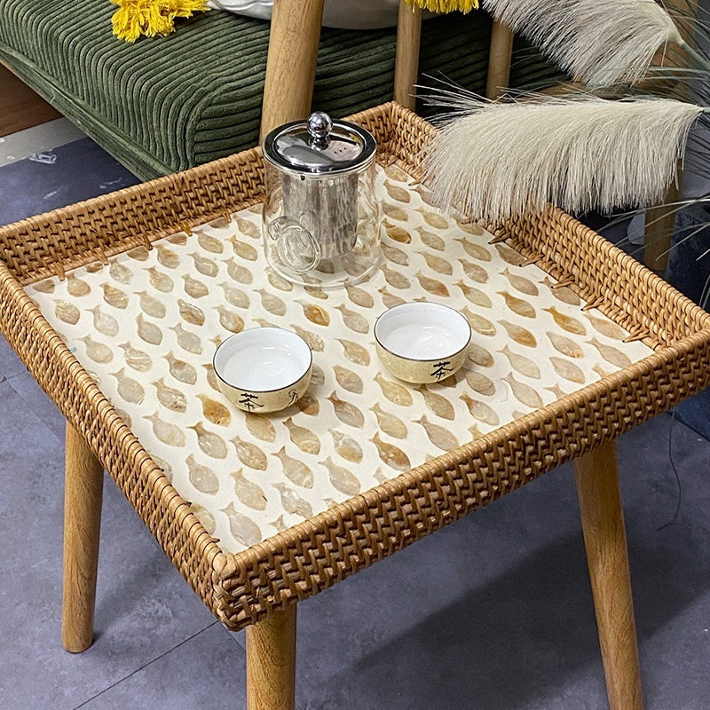 Small Wooden Rattan Bohemian Table