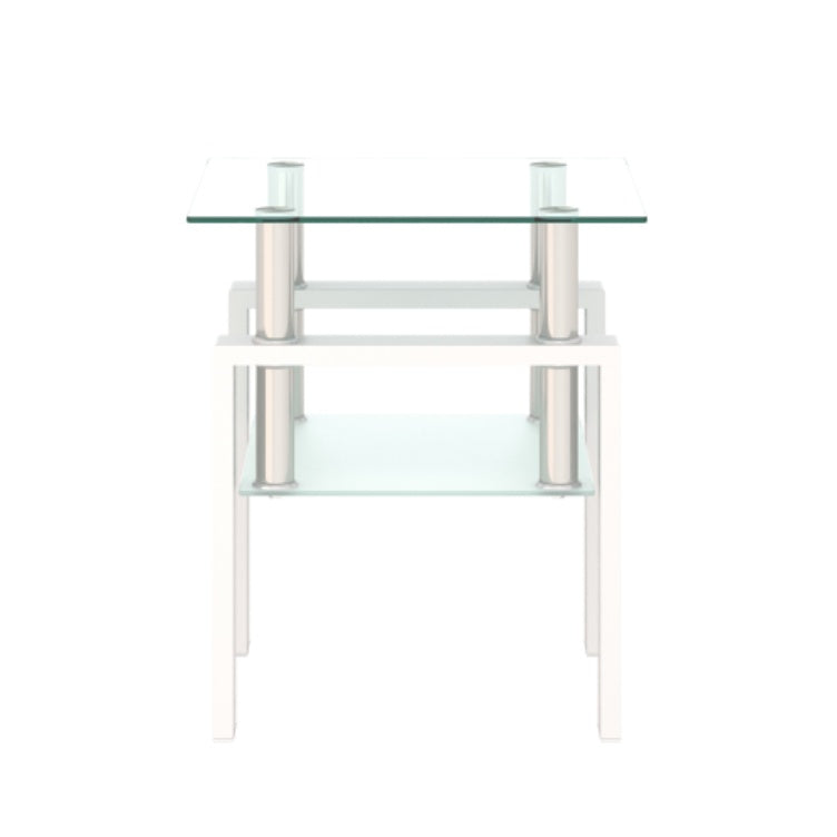 Square Two Tier Glass Transparent White Table