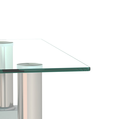Square Two Tier Glass Transparent White Table