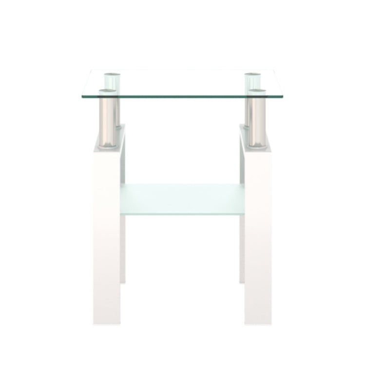 Square Two Tier Glass Transparent White Table