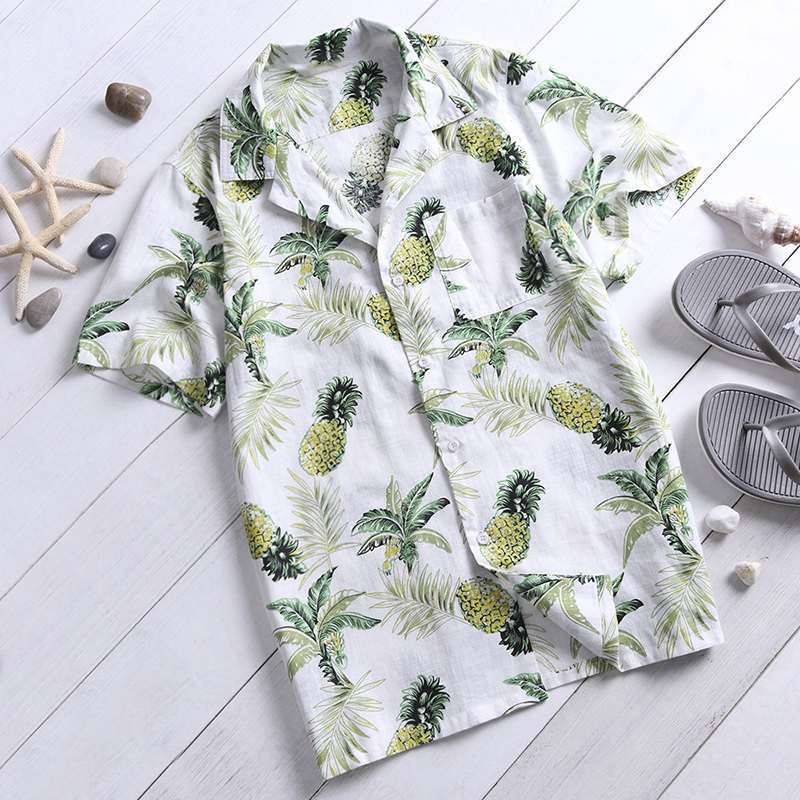 Summer Button Up Boho Shirt for Men white