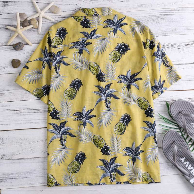 pink Summer Button Up Boho Shirt for Men