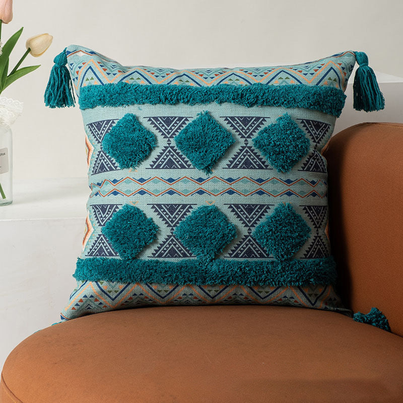 blue Throw Pillows with Geometric Patterns