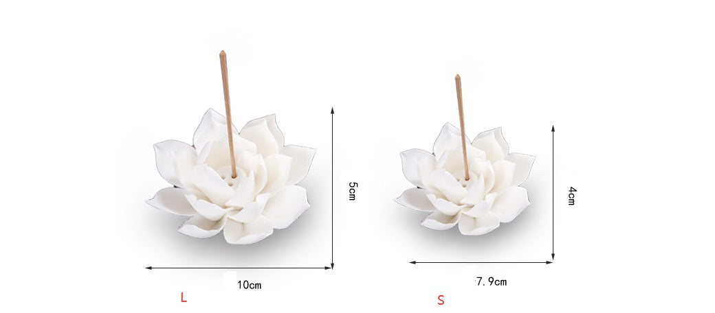 Two white incense holders with sticks, one labeled 'L' and the other 'S', on a white background with dimensions indicated.