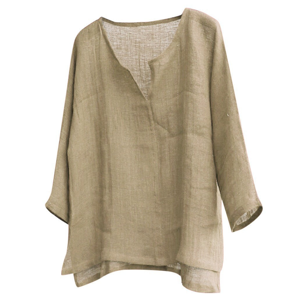 V-Neck Baggy Linen Boho Blouse with Long Sleeves for Men