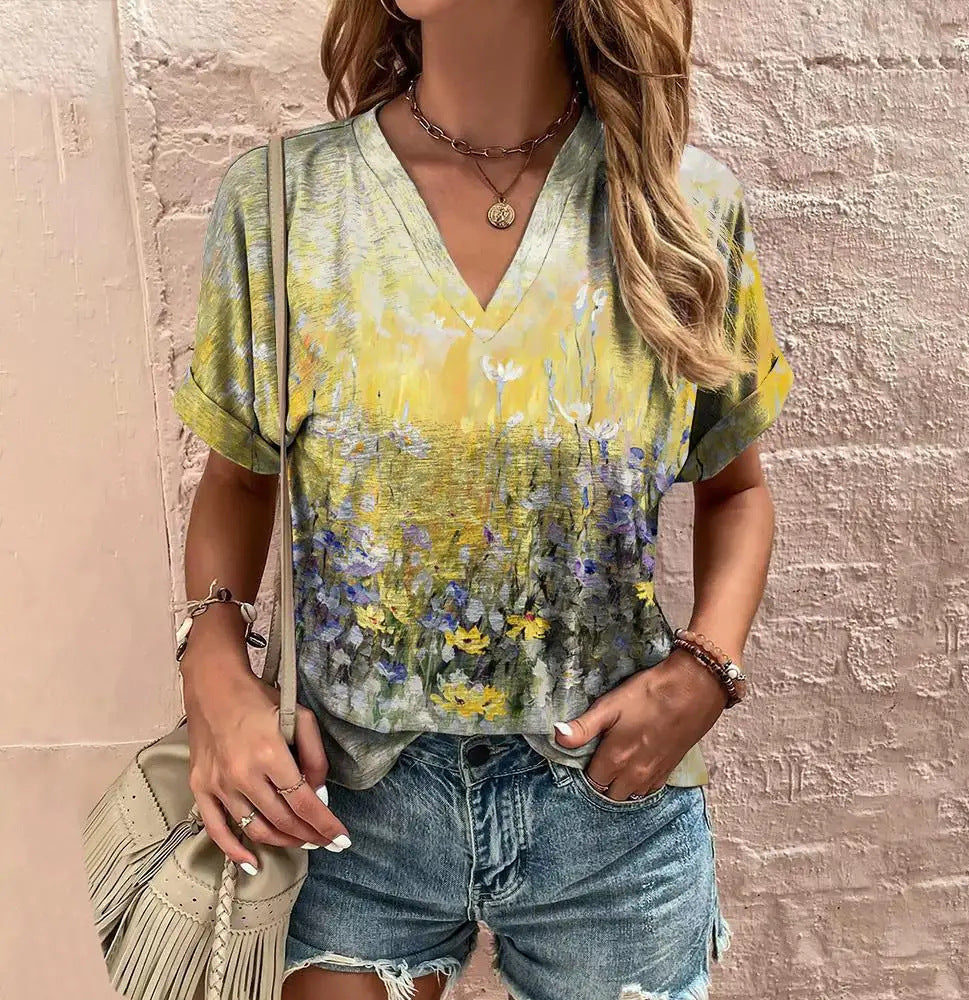 V-Neck Boho T-Shirt for Women