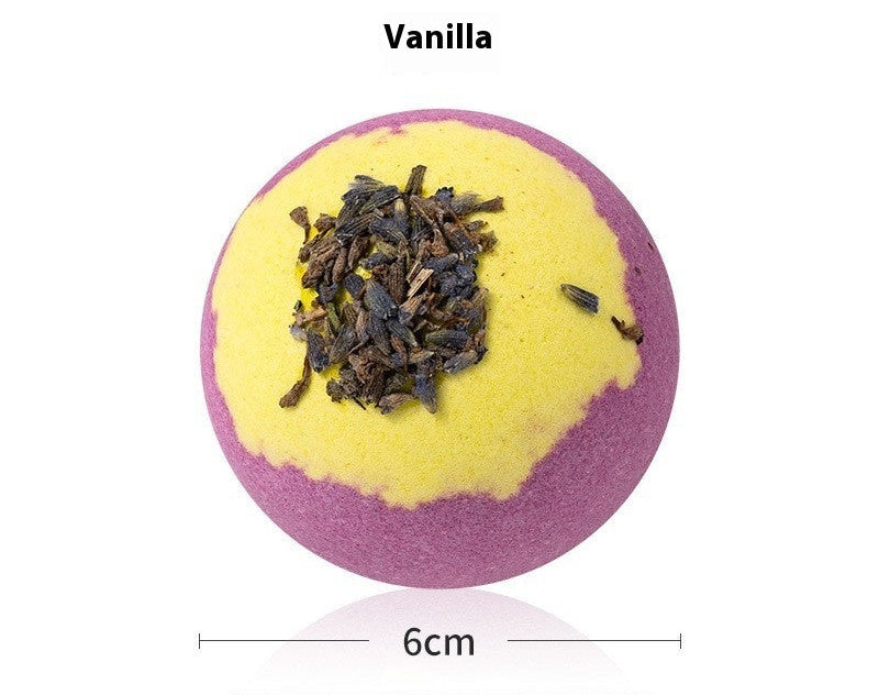Vanilla bath bomb with lavender on a white background
